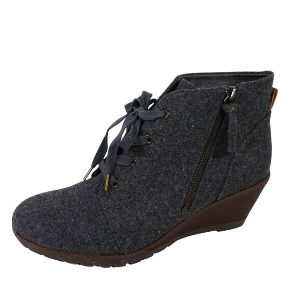 Dr Scholls Gray Wedge Ankle Boots Booties Women Size 10 M Polyester Wool Blend - Picture 1 of 10